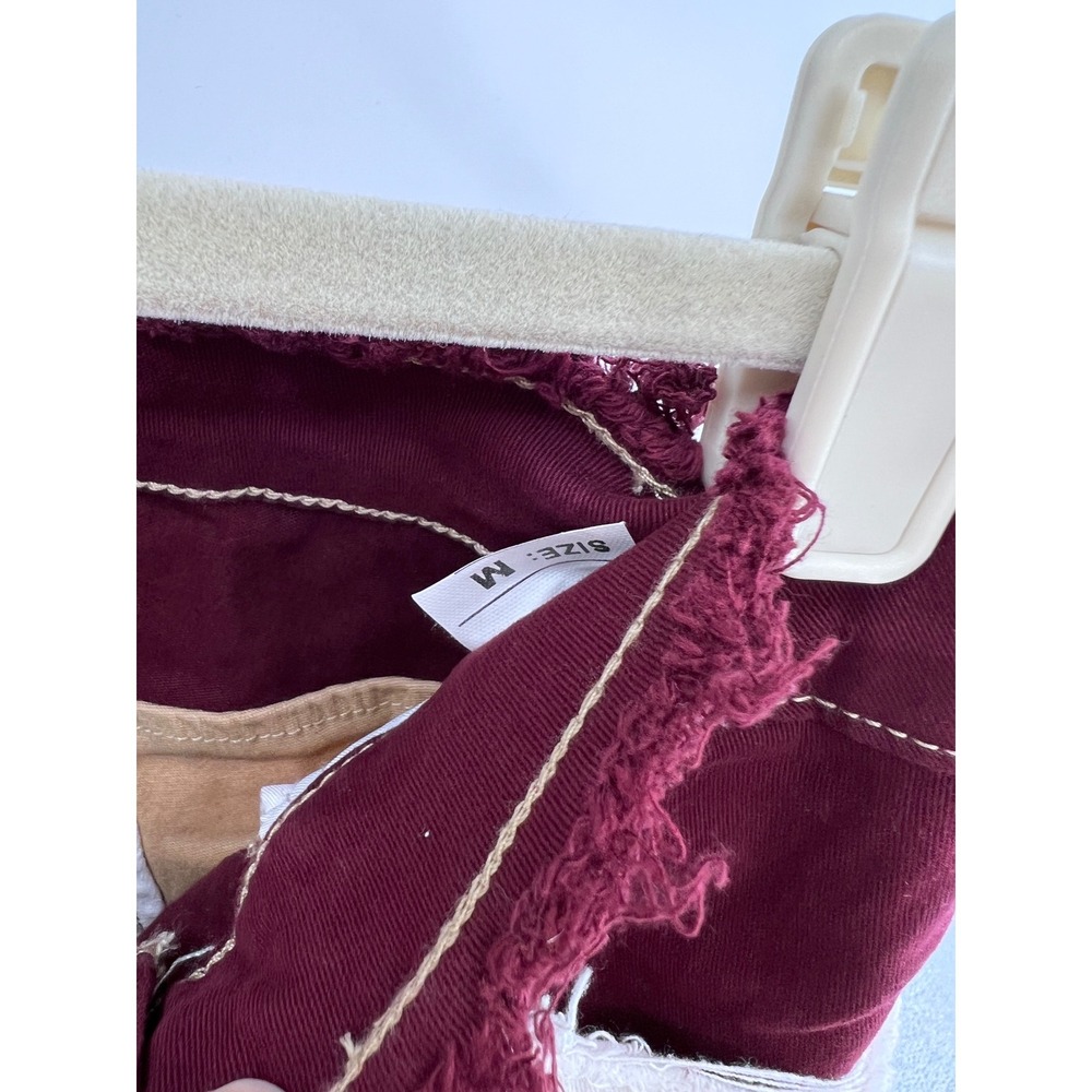 Patchwork Colorblock Jeans Burgundy Tan White Frayed Hem Size M NWT - Picture 5 of 9